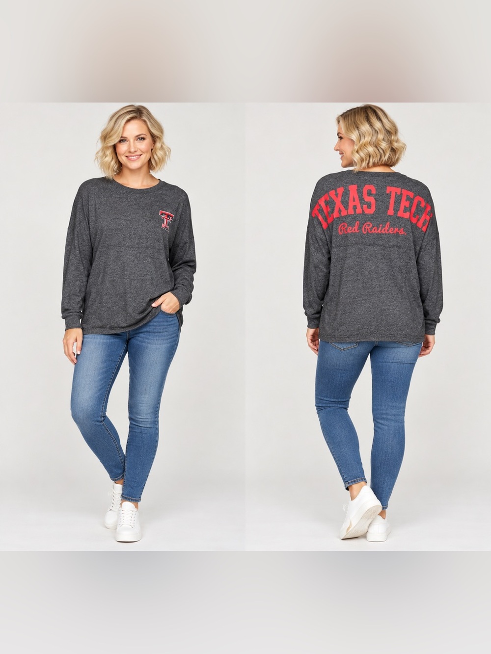 Texas Tech Women's Charcoal Pullover Sweatshirt with Red Logo